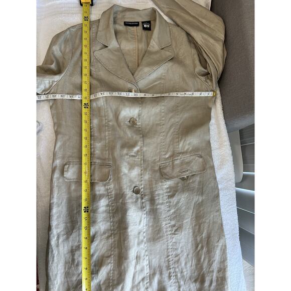 Sutton Studio Linen Luxury Classic Button-up Long Duster Jacket Beige Tan Sz-12 - Picture 6 of 6